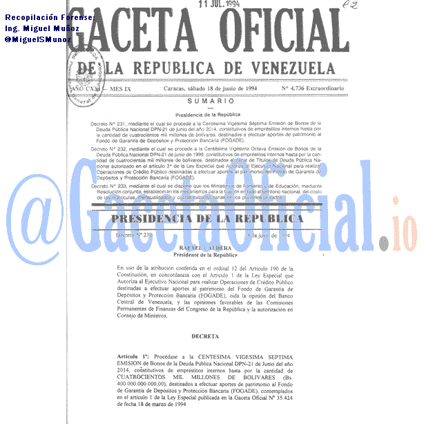 Gaceta Oficial 4736 del 18 Junio 1994