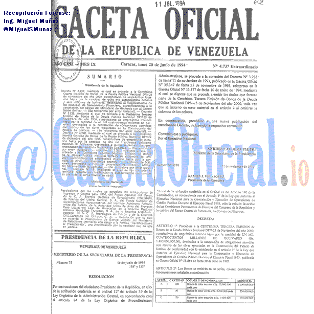 Gaceta Oficial 4737 del 20 Junio 1994