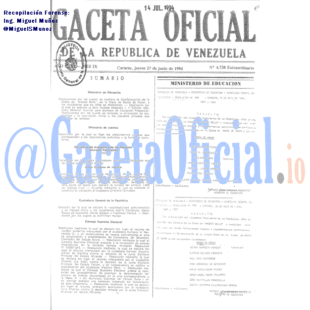 Gaceta Oficial 4738 del 23 Junio 1994