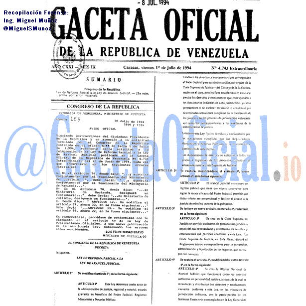 Gaceta Oficial 4743 del 1 Julio 1994
