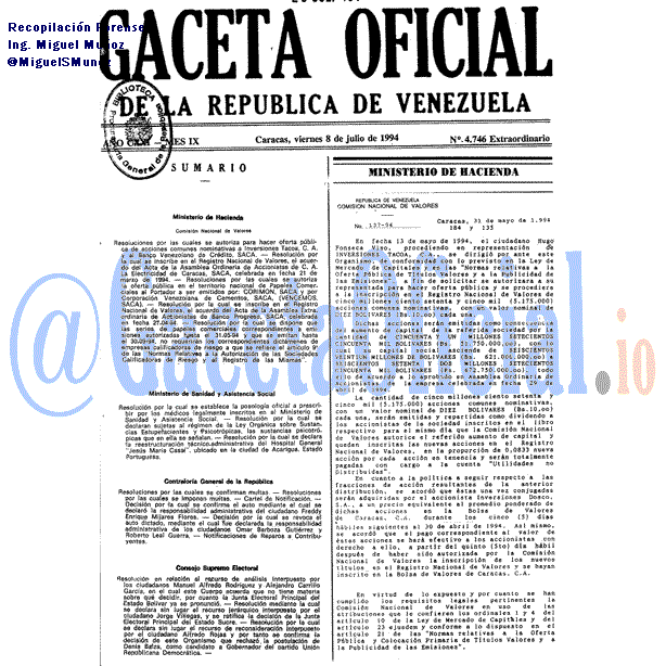 Gaceta Oficial 4746 del 8 Julio 1994