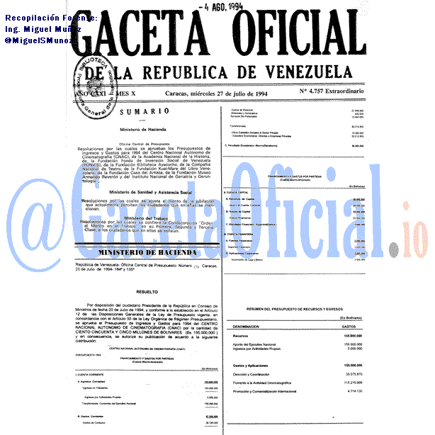 Gaceta Oficial 4757 del 27 Julio 1994