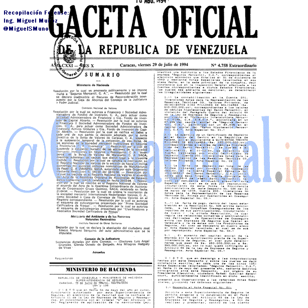 Gaceta Oficial 4758 del 29 Julio 1994