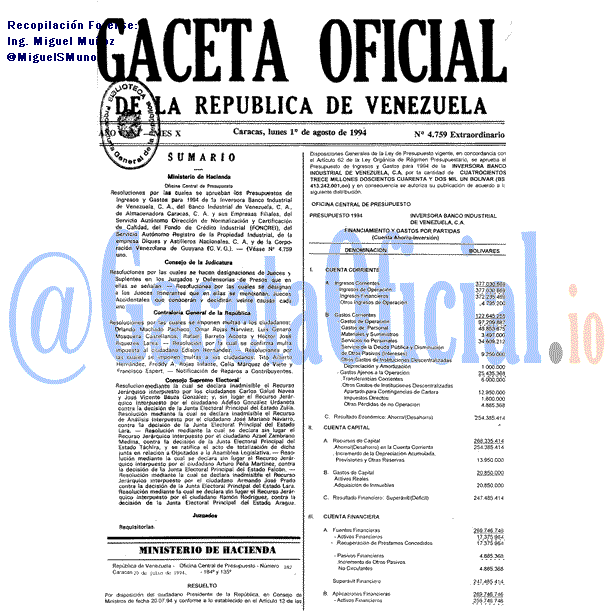 Gaceta Oficial 4759 del 1 Agosto 1994