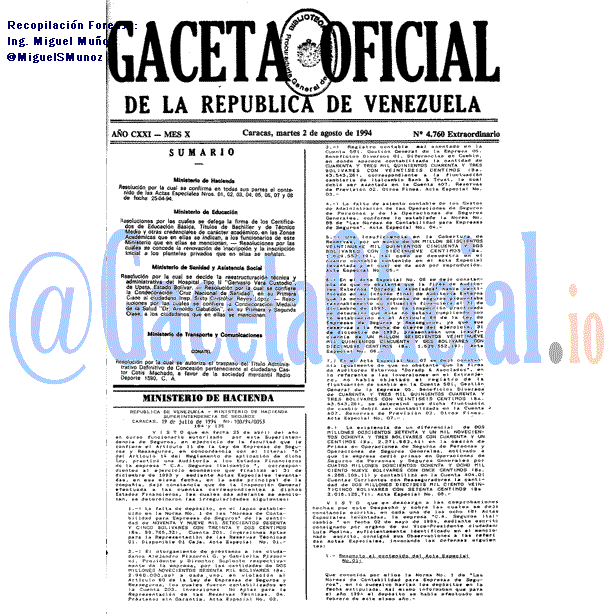 Gaceta Oficial 4760 del 2 Agosto 1994