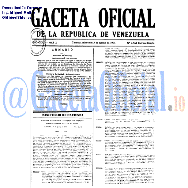Gaceta Oficial 4761 del 3 Agosto 1994