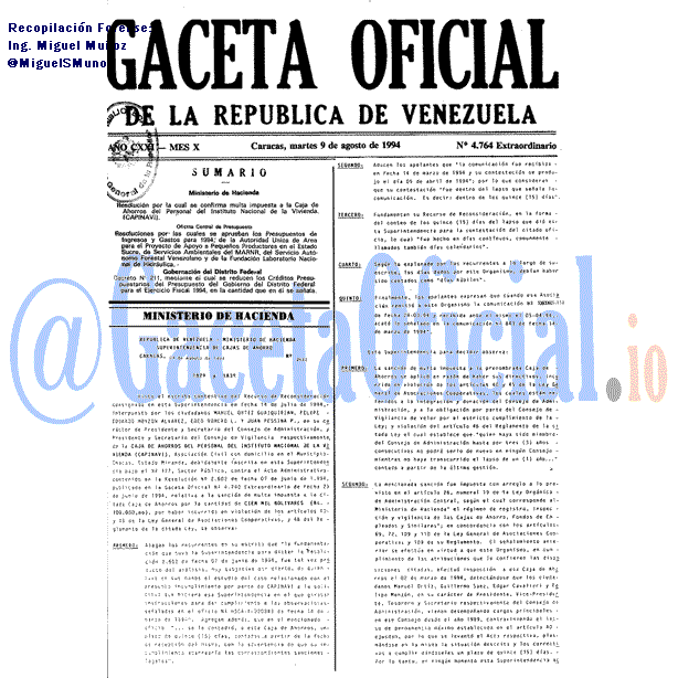 Gaceta Oficial 4764 del 9 Agosto 1994