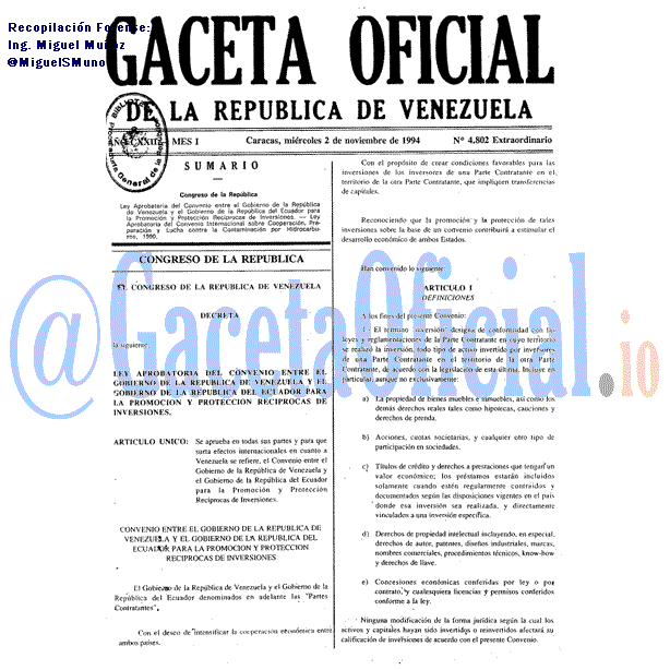 Gaceta Oficial 4802 del 2 Noviembre 1994