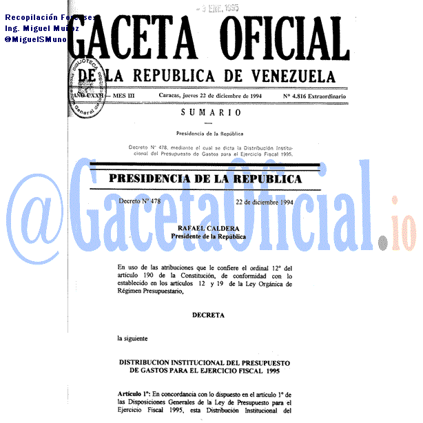 Gaceta Oficial 4816 del 22 Diciembre 1994