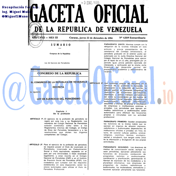 Gaceta Oficial 4819 del 22 Diciembre 1994