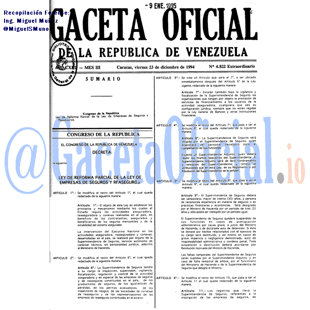 Gaceta Oficial 4822 del 23 Diciembre 1994