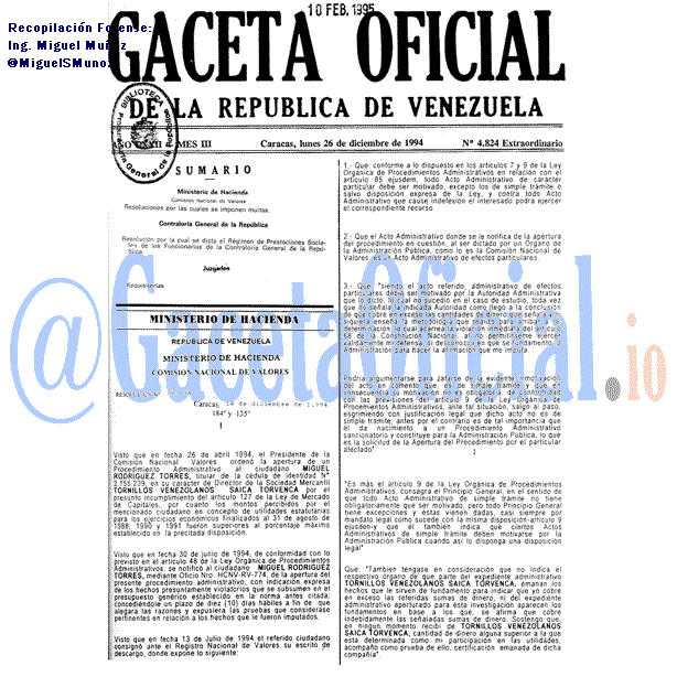 Gaceta Oficial 4824 del 26 Diciembre 1994