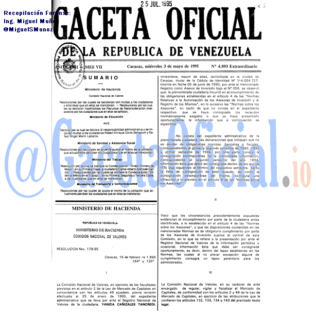 Gaceta Oficial 4893 del 3 Mayo 1995