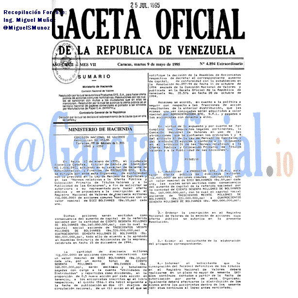 Gaceta Oficial 4894 del 9 Mayo 1995