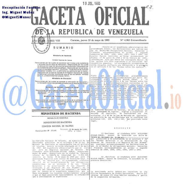 Gaceta Oficial 4903 del 25 Mayo 1995