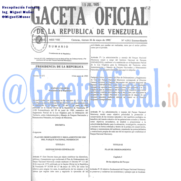 Gaceta Oficial 4911 del 26 Mayo 1995