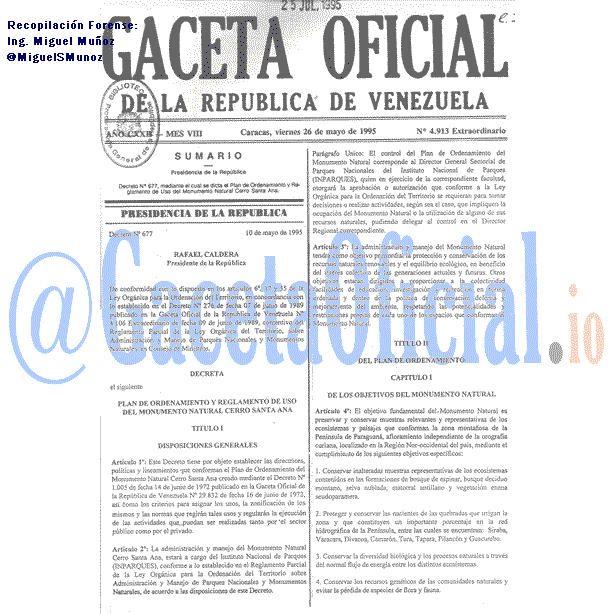 Gaceta Oficial 4913 del 26 Mayo 1995