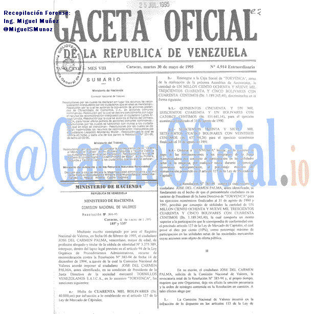 Gaceta Oficial 4914 del 30 Mayo 1995