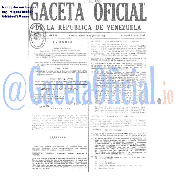 Gaceta Oficial 4935 del 10 Julio 1995