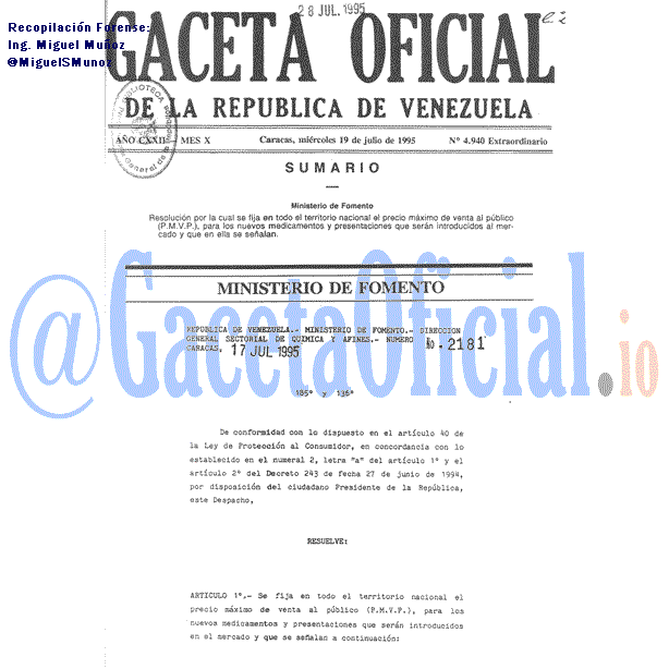 Gaceta Oficial 4940 del 19 Julio 1995