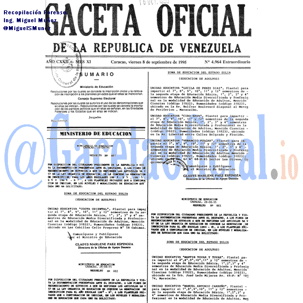 Gaceta Oficial 4964 del 8 Septiembre 1995