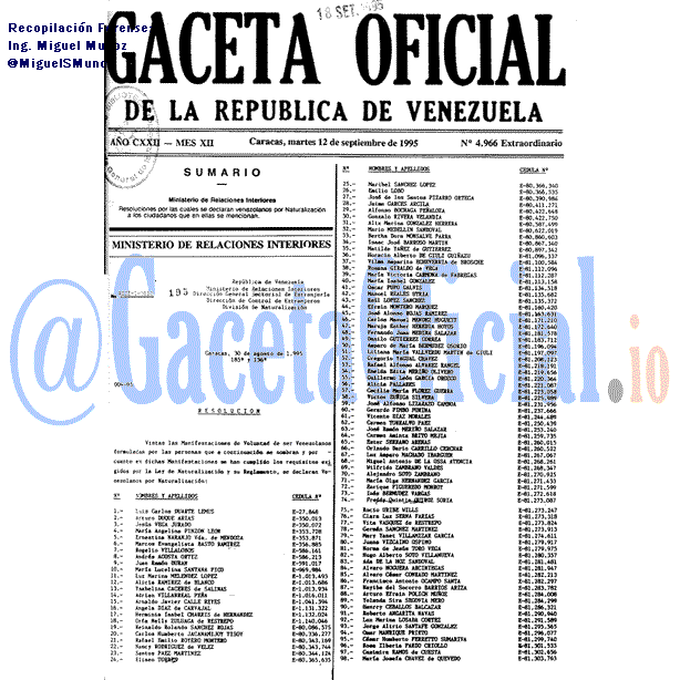 Gaceta Oficial 4966 del 12 Septiembre 1995