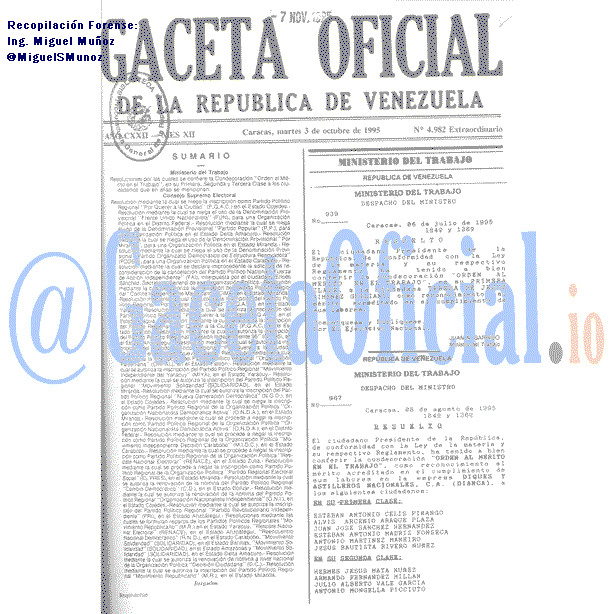 Gaceta Oficial 4982 del 3 Octubre 1995