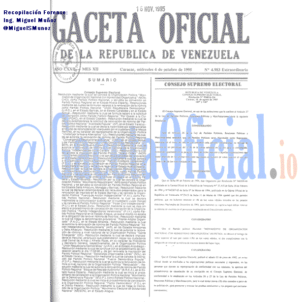 Gaceta Oficial 4983 del 4 Octubre 1995