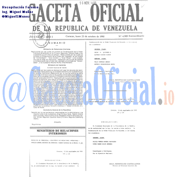 Gaceta Oficial 4989 del 23 Octubre 1995