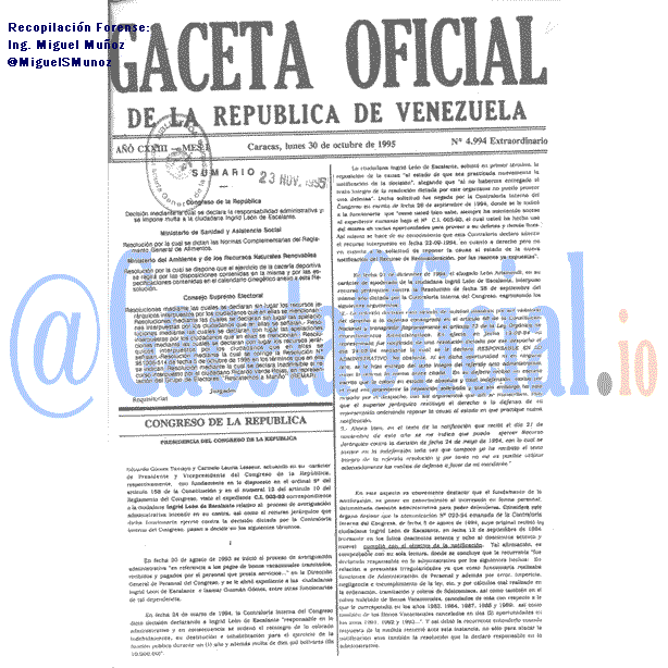 Gaceta Oficial 4994 del 30 Octubre 1995