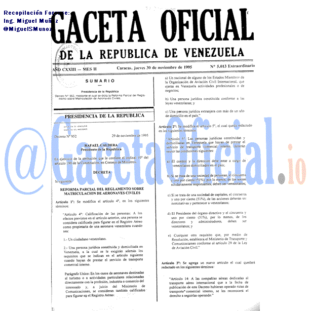 Gaceta Oficial 5013 del 30 Noviembre 1995