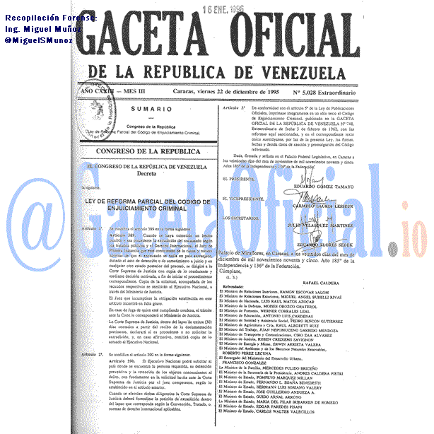 Gaceta Oficial 5028 del 22 Diciembre 1995