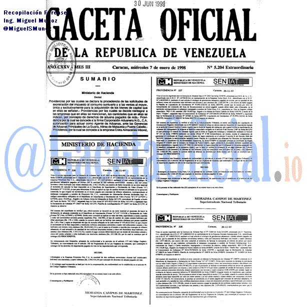 Gaceta Oficial 5204 del 7 Enero 1998