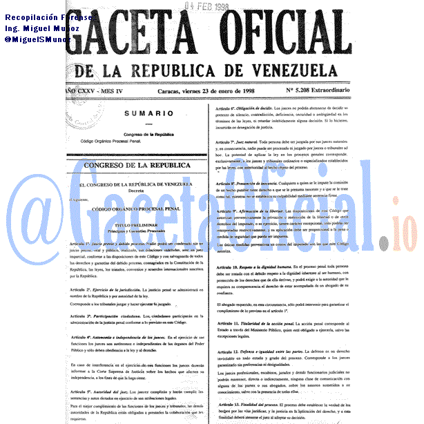 Gaceta Oficial de Venezuela #5208 del viernes 23 enero 1998 Gaceta Oficial 5208 del 23 Enero 1998