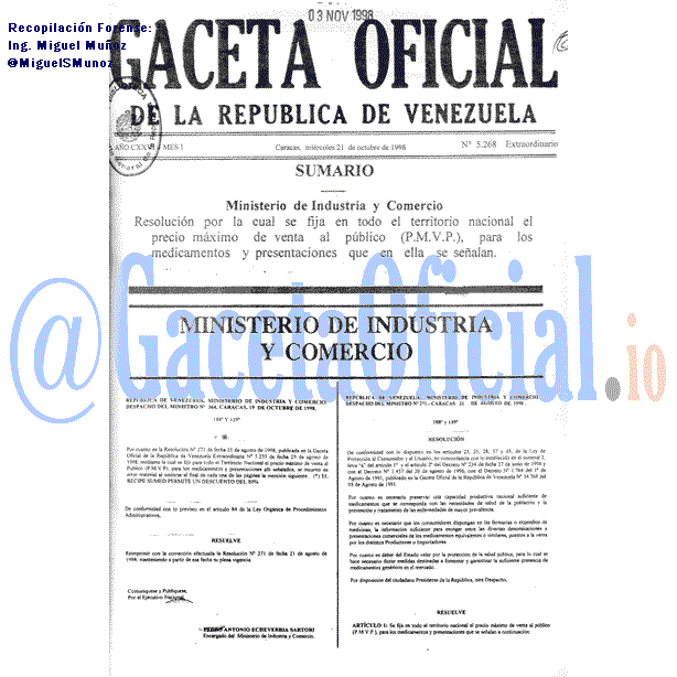 Gaceta Oficial 5268 del 21 Octubre 1998