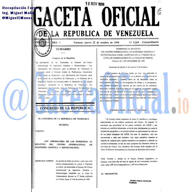 Gaceta Oficial 5269 del 22 Octubre 1998