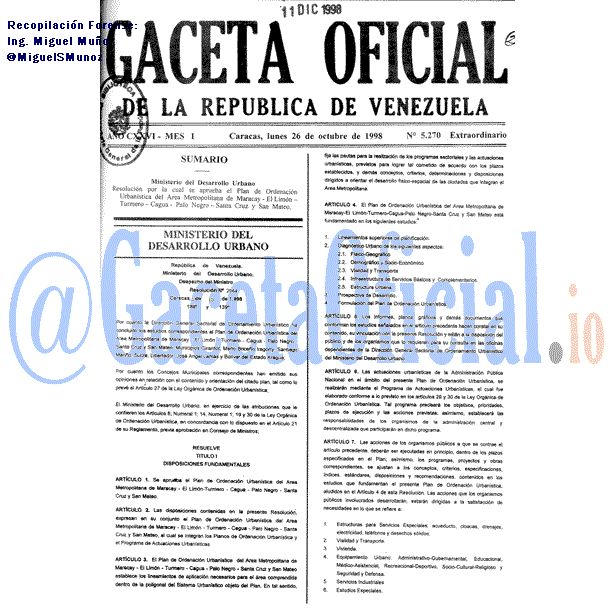 Gaceta Oficial 5270 del 26 Octubre 1998