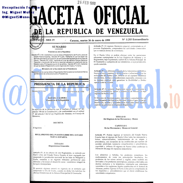 Gaceta Oficial 5293 del 26 Enero 1999