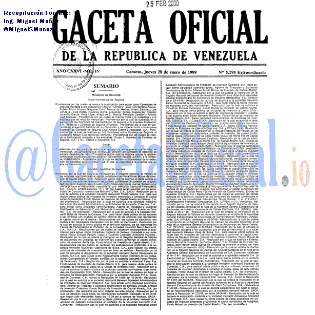 Gaceta Oficial 5295 del 28 Enero 1999