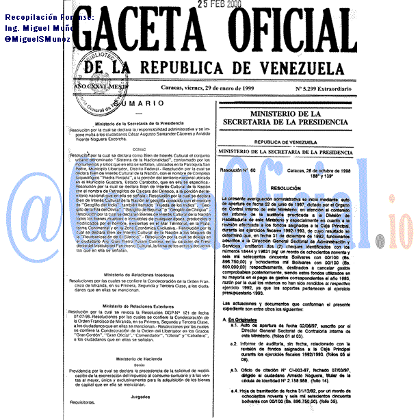 Gaceta Oficial 5299 del 29 Enero 1999