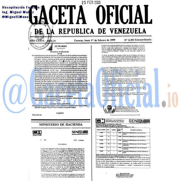 Gaceta Oficial 5303 del 1 Febrero 1999