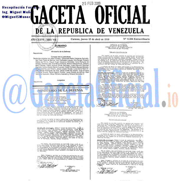 Gaceta Oficial 5326 del 15 Abril 1999