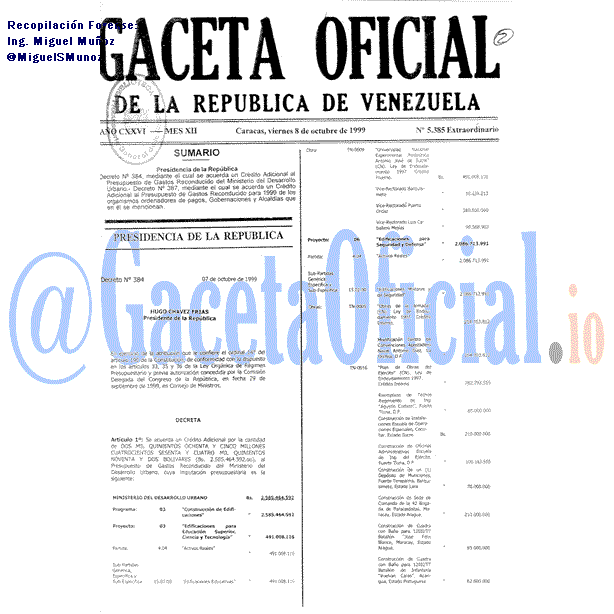 Gaceta Oficial 5385 del 8 Octubre 1999