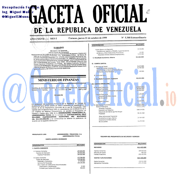 Gaceta Oficial 5388 del 21 Octubre 1999