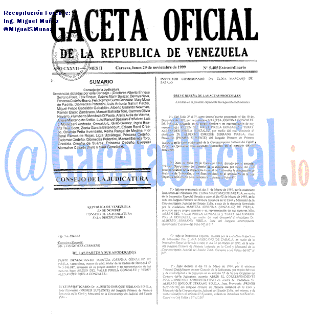Gaceta Oficial 5405 del 29 Noviembre 1999