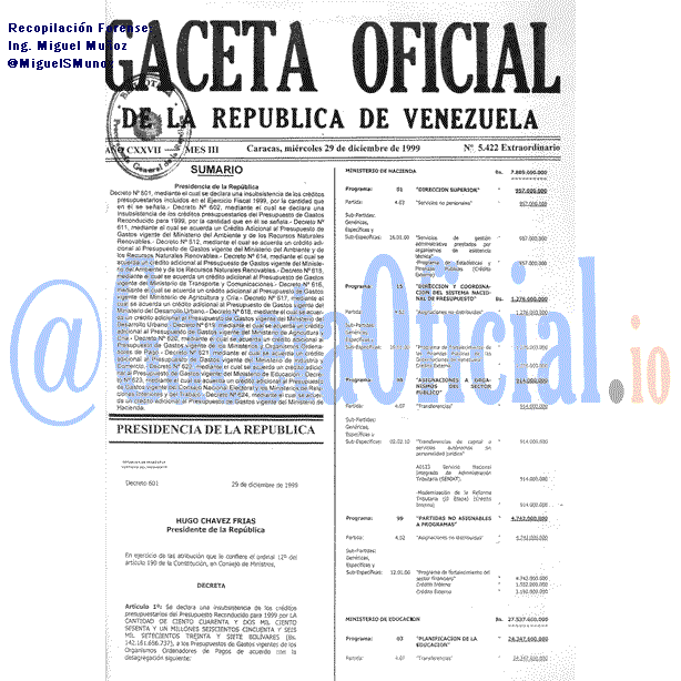 Gaceta Oficial 5422 del 29 Diciembre 1999
