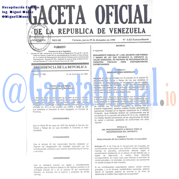 Gaceta Oficial 5423 del 29 Diciembre 1999