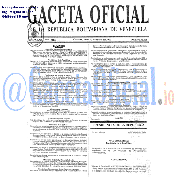 Gaceta Oficial 36861 del 3 Enero 2000
