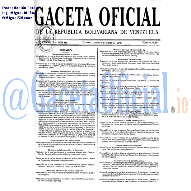 Gaceta Oficial 36864 del 6 Enero 2000