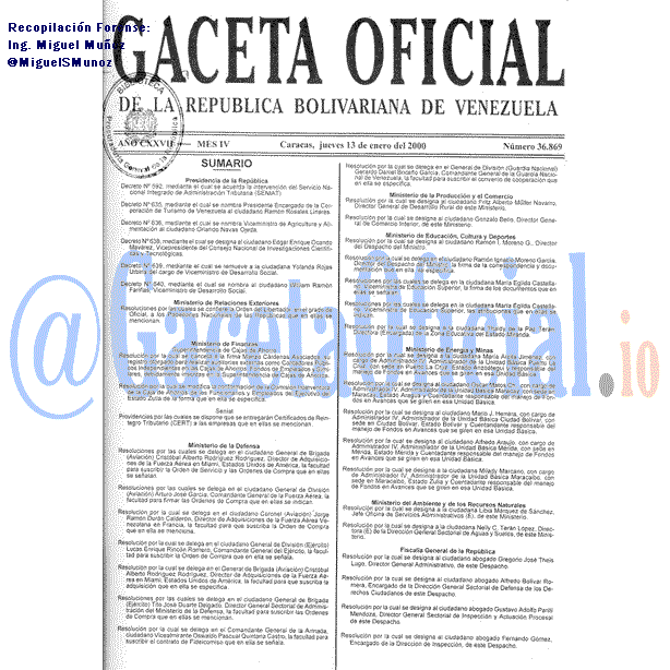 Gaceta Oficial 36869 del 13 Enero 2000